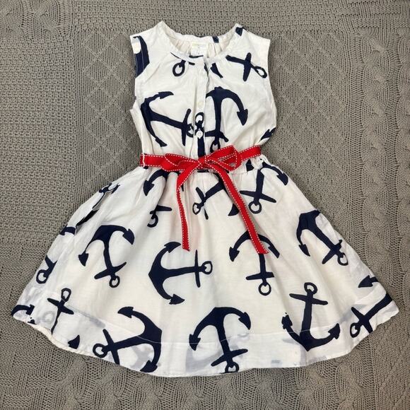 Crewcuts Nautical Anchor Print Kids Dress with Red Belt ~ 3 - Picture 1 of 12